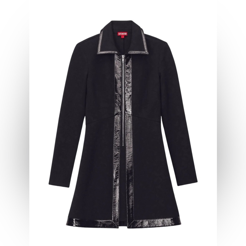 STAUD Assemblage Faux Leather Trim Long Sleeve Minidress in Black size L